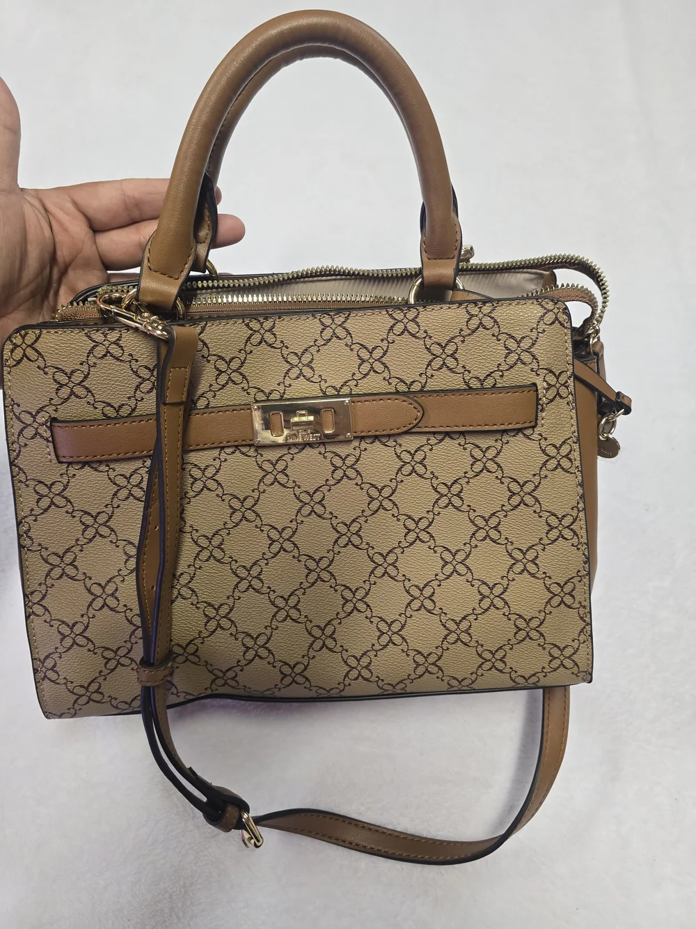 Nine West Tan Patterned Top-Handle Satchel